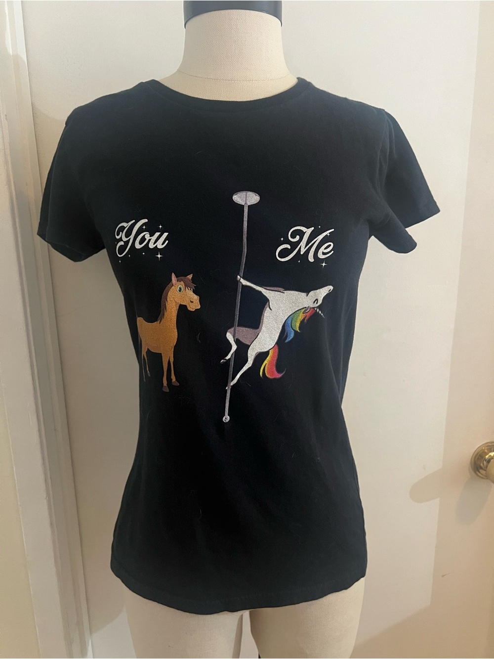 Black Graphic Tee - You vs Me Unicorn & Horse